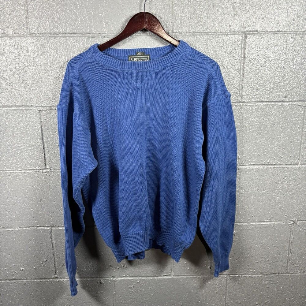 Vintage Croft And Barrow Sweater Mens LT Blue Cotton Grandpa Core Classic